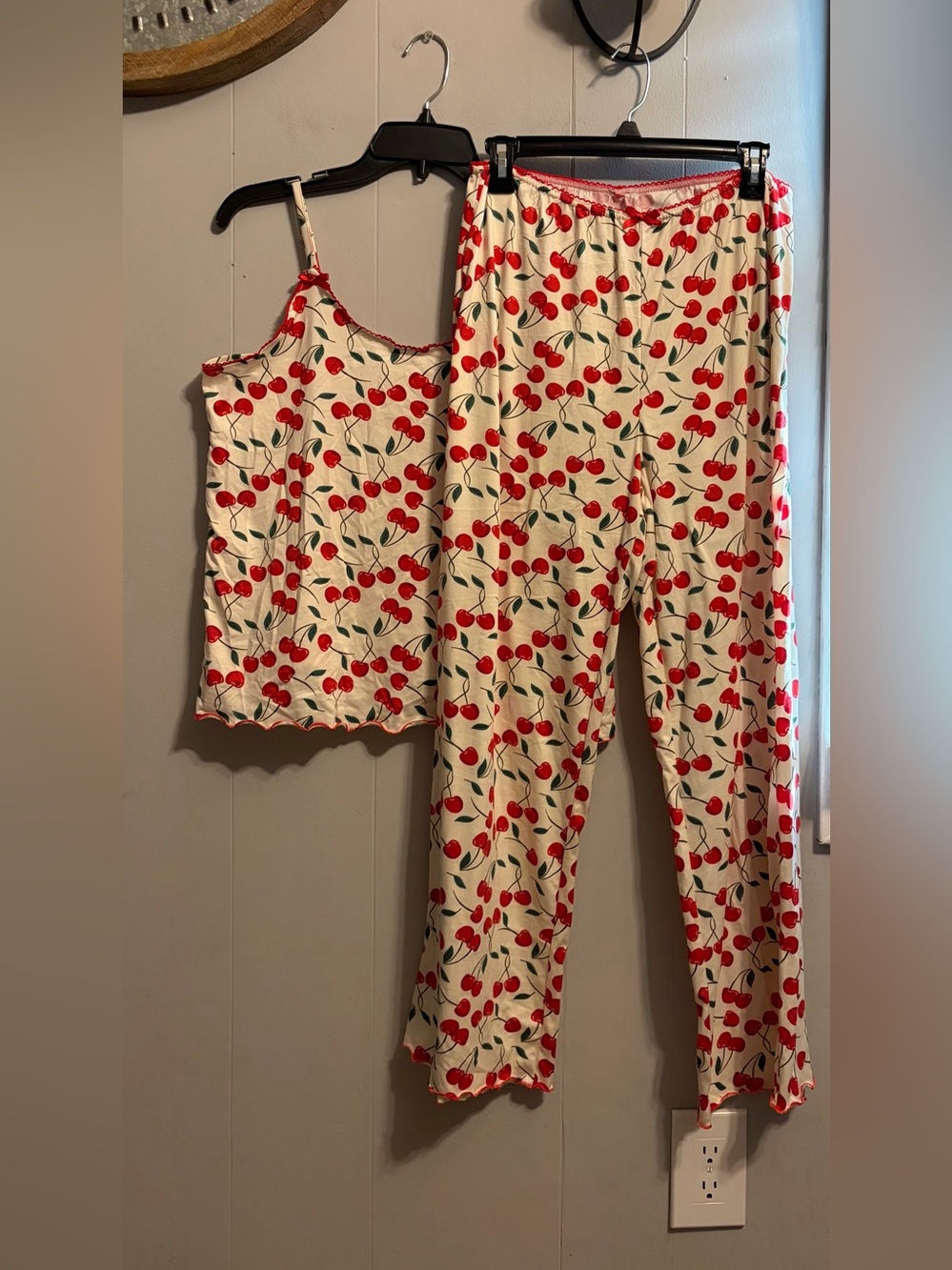 Spoiled Cherry-Print Pajama Set in Cream and Red
